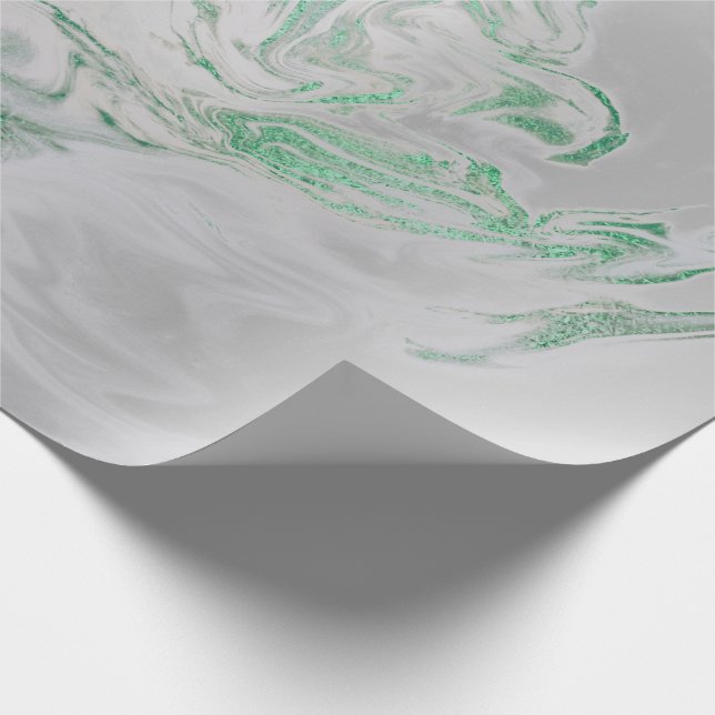 Papel De Presente Cinza Verde Emerald Mint Marble Shiny Glam (Ponta)