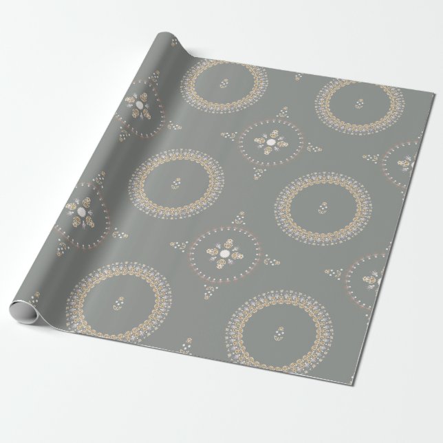 Papel De Presente Cinza Verde Legenda Ornamental Floral (Desenrolado)
