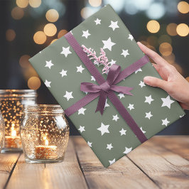 Papel De Presente Cinza Verde Sem Muda Com Padrão De Estrela