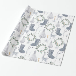 Papel De Presente Cinza Verde - Tema Escandinavo Escandinavo Natal  