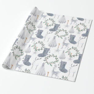 Papel De Presente Cinza Verde - Tema Escandinavo Escandinavo Natal