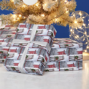 Papel De Presente Cinza Vermelha De Natal Na Neve