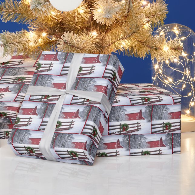 Papel De Presente Cinza Vermelha De Natal Na Neve (Feriados)