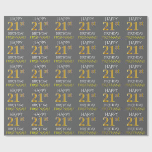 Papel De Presente Cinzas, aniversário de 21 anos "FELIZ " Dourado d