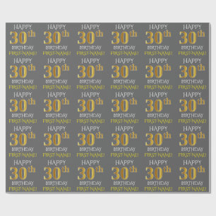 Papel De Presente Cinzas, aniversário de 30 anos "FELIZ " Dourado d