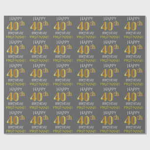 Papel De Presente Cinzas, aniversário de 40 anos "FELIZ " Dourado d
