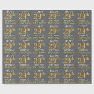 Papel De Presente Cinzas, ANIVERSÁRIO FELIZ Dourado do falso "29o "