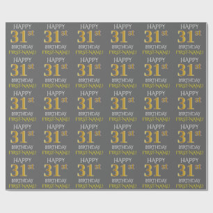 Papel De Presente Cinzas, ANIVERSÁRIO FELIZ Dourado do falso "3ø "