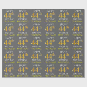 Papel De Presente Cinzas, ANIVERSÁRIO FELIZ Dourado do falso "44o "