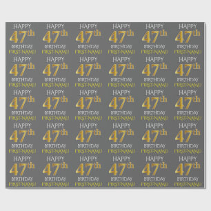 Papel De Presente Cinzas, ANIVERSÁRIO FELIZ Dourado do falso "47th