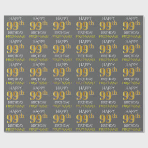 Papel De Presente Cinzas, ANIVERSÁRIO FELIZ Dourado do falso "99.o