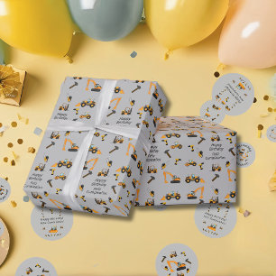 Papel De Presente Cinzas Construção temática festa de aniversário Bi