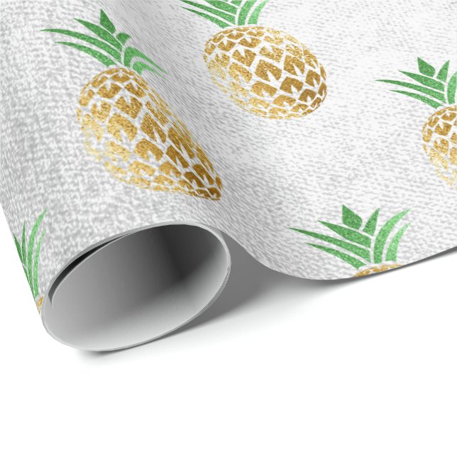 Papel De Presente Cinzas de frutas de ouro de abacaxi tropicais de V (Ponta do rolo)