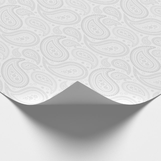Papel De Presente Cinzas de Paisley no papel de envolvimento branco (Ponta)