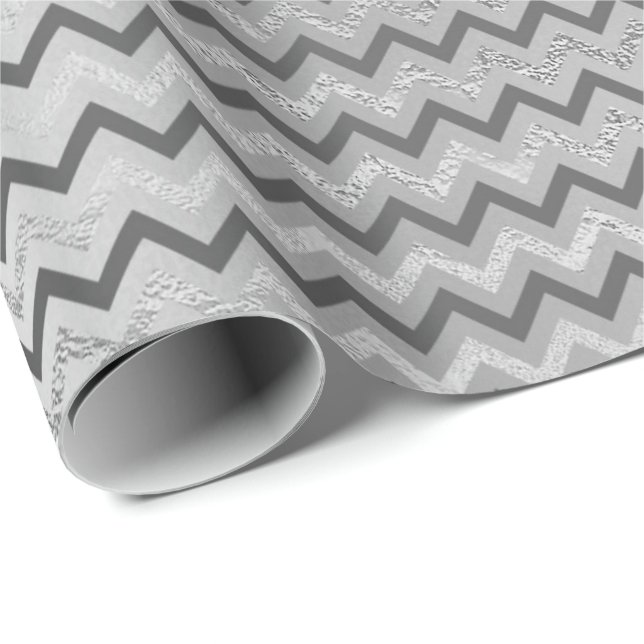 Papel De Presente Cinzas de Prata Chevron Linhas Zig Zag Lux (Ponta do rolo)