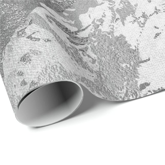 Papel De Presente Cinzas de prata Monocrome Marble Shiny Metálico VI (Ponta do rolo)