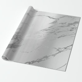 Papel De Presente Cinzas De Prata Traços Metálicos Marble Shiny Glam