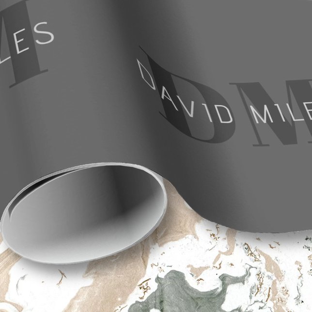 Papel De Presente Cinzas Escuras Modernas e Nome Editável Preto e Mo (Criador carregado)