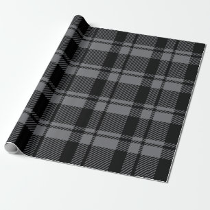 Papel De Presente Cinzas Escuras Modernas e Xadrez de Tartan Preto
