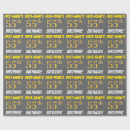 Papel De Presente Cinzas, Faux/Imitação Dourada, "55.º ANIVERSÁRIO"