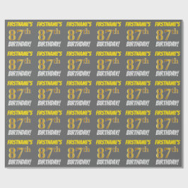 Papel De Presente Cinzas, Faux/Imitação Dourada, "87.º ANIVERSÁRIO"