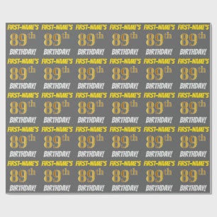 Papel De Presente Cinzas, Faux/Imitação Dourada, "89º ANIVERSÁRIO"