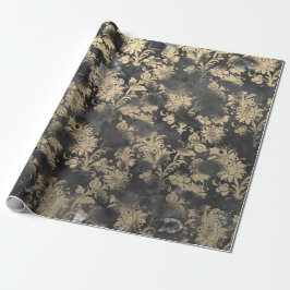 Papel De Presente Cinzas Grafitas Sepia Algodão Floral Preto Sepia