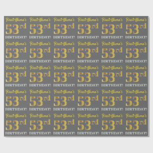 Papel De Presente Cinzas, Imitação Dourada, "53º ANIVERSÁRIO"