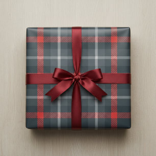 Papel De Presente Cinzas Modernas e Tartan Vermelho: Xadrez Sonolent
