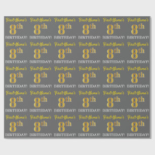 Papel De Presente Cinzas, olhar Dourado de imitação "8o ANIVERSÁR