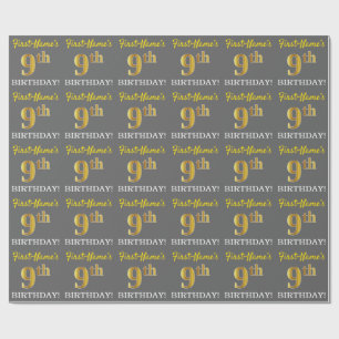 Papel De Presente Cinzas, olhar Dourado de imitação "9o ANIVERSÁR