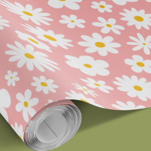 Papel De Presente Cinzas Planas Modernas Rosa Rosa Qualquer Ocasião