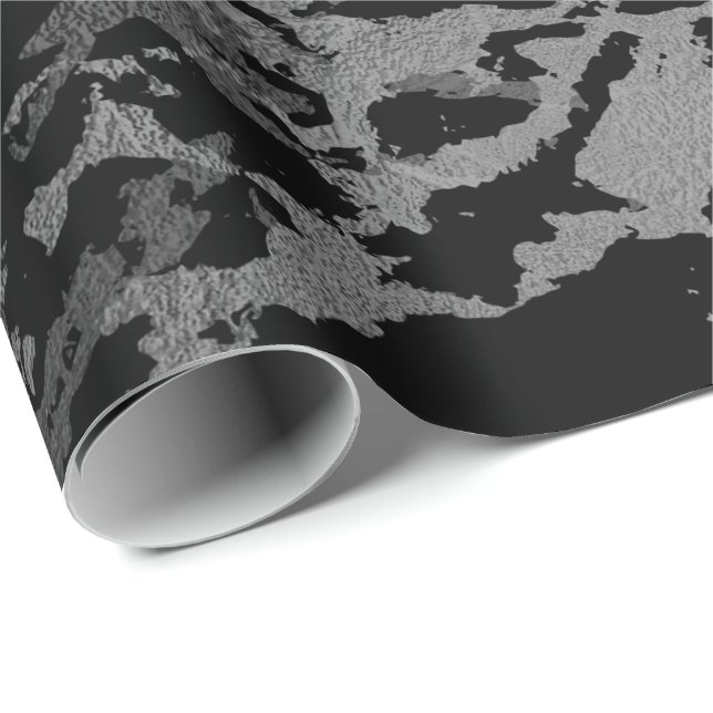 Papel De Presente Cinzas Profundas Brilhantes Carrara Marble Preta (Ponta do rolo)
