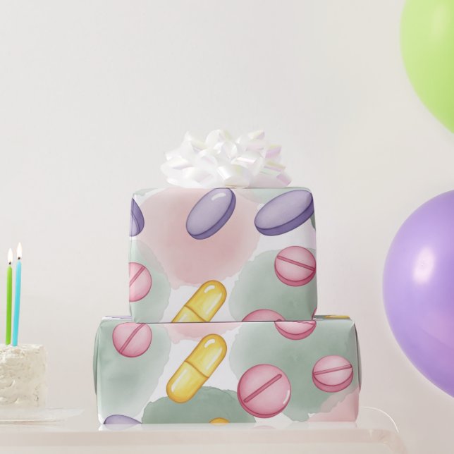 Papel De Presente Cinzas Rosa e de Saúde Comprimidos Roxos (Presentes para festas)