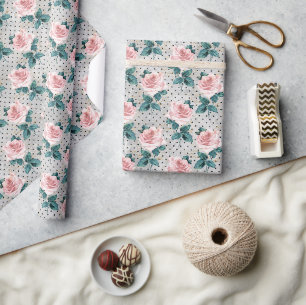 Papel De Presente Cinzas Rosas Rosa Esmagadas Pontos Florais