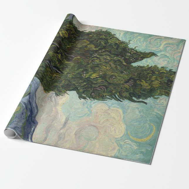 Papel De Presente Ciprestes por Arte de Pintura de Van Gogh (Desenrolado)