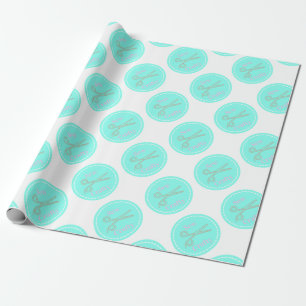 Papel De Presente Círculo Azul-Azul-Barafty Sew com Tesouras