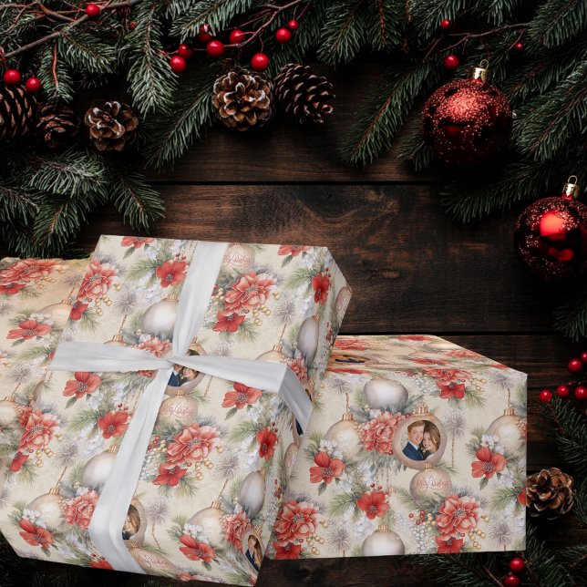 Papel De Presente Círculo Clássico Nossa Primeira Foto De Natal Casa (Criador carregado)