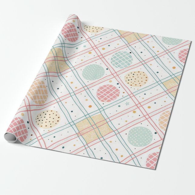 Papel De Presente Círculo Geométrico Retro | Abstrato de Meados do S (Desenrolado)
