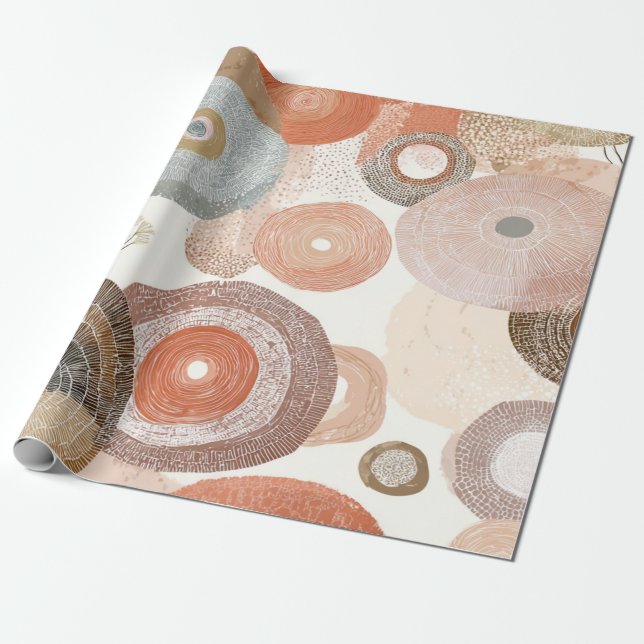 Papel De Presente Círculos Abstratos Boho Terrosos | Design Orgânico (Desenrolado)