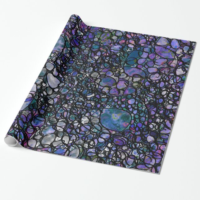 Papel De Presente Círculos Abstratos Desenhados à Mão, Azul, Roxo, P (Desenrolado)
