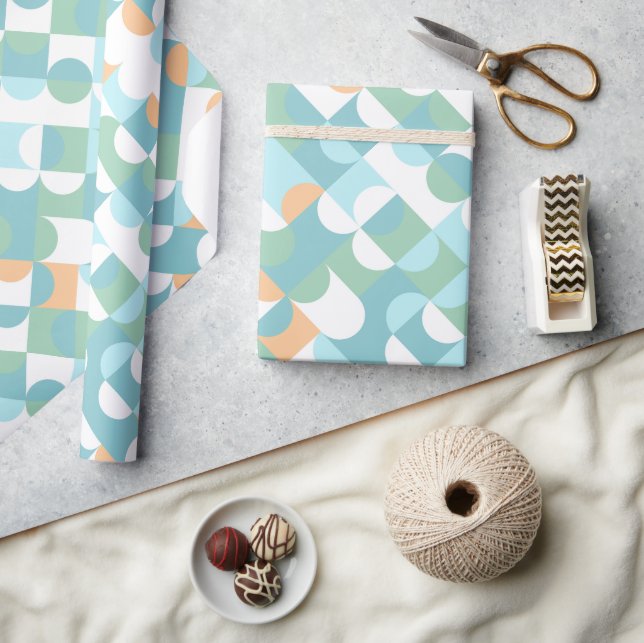Papel De Presente Círculos Artísticos em Azul Verde Teal Claro Padrã (Artesanato)