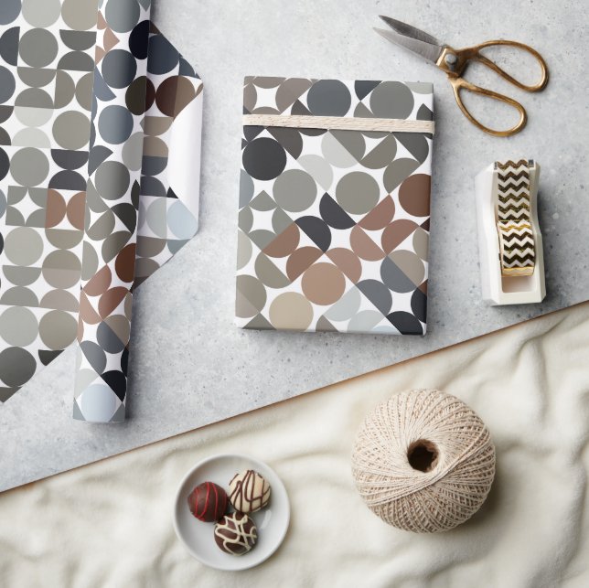 Papel De Presente Círculos Bege Taupe Cinza Marrom Padrão (Artesanato)
