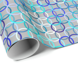 Papel De Presente Círculos, cinza, azul e branco modernos do meio