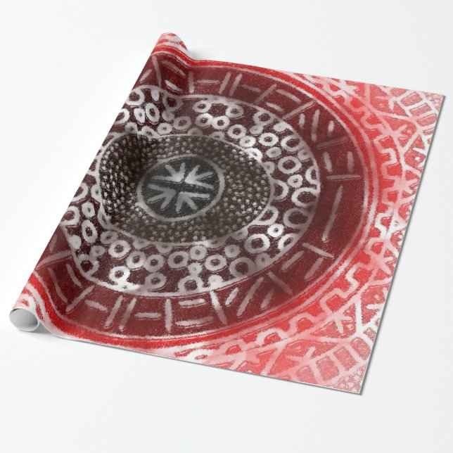 Papel De Presente Círculos Concentrados - Impressão vermelho-vermelh (Desenrolado)