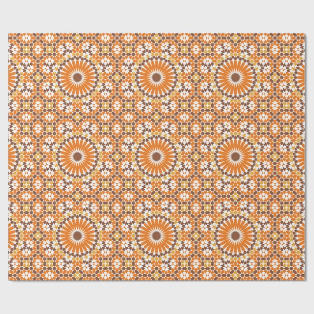 Papel De Presente Círculos de Boho Árabe - Laranja Geométrico (Aberto)
