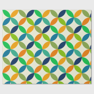 Papel De Presente Círculos de Meados do Século em azul, verde e lara