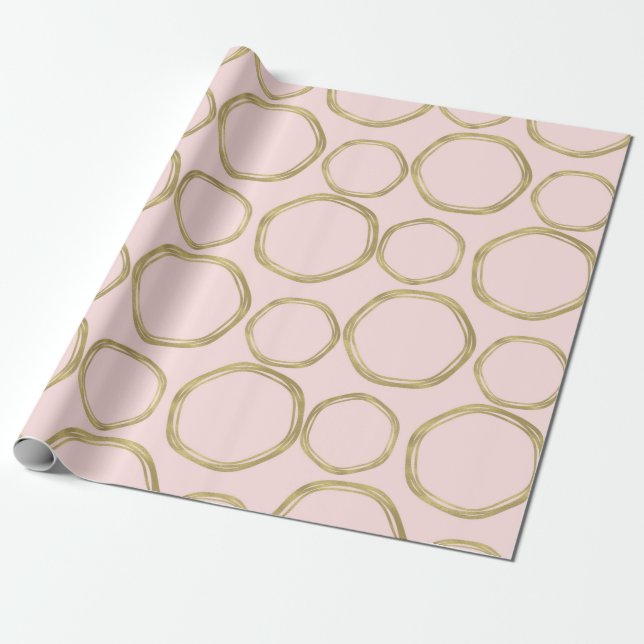 Papel De Presente Círculos Dourados e Rosa Moderno Tendência (Desenrolado)
