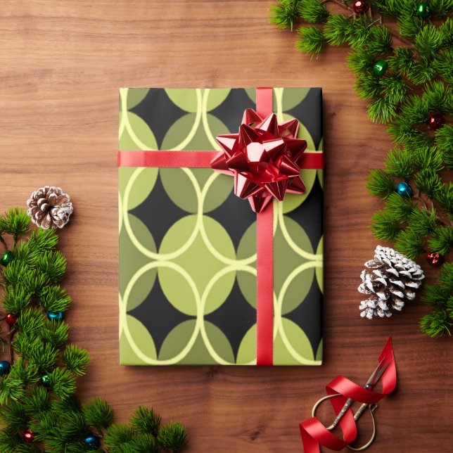 Papel De Presente Círculos em Círculos - Verde e Amarelo (Presente de Natal)
