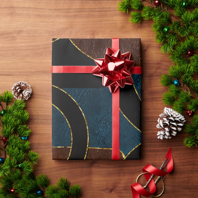 Papel De Presente Círculos Geométricos Abstratos Dourado  Brilho de  (Presente de Natal)